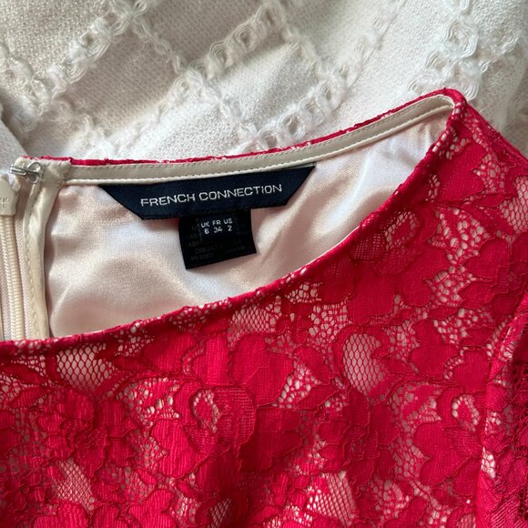 FRENCH CONNECTION HOT PINK LACE DRESS - SIZE US 2 - Picture 4 of 4
